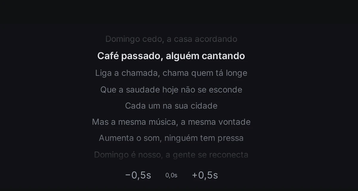 Painel de música do nexo chat com a letra sincronizada destacando o verso que está tocando.